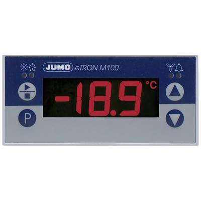 Digitales Thermostat-Display mit der Temperaturanzeige '-18,9°C', Tasten für Einstellungen, Jumo eTRON M100-Logo oben links.