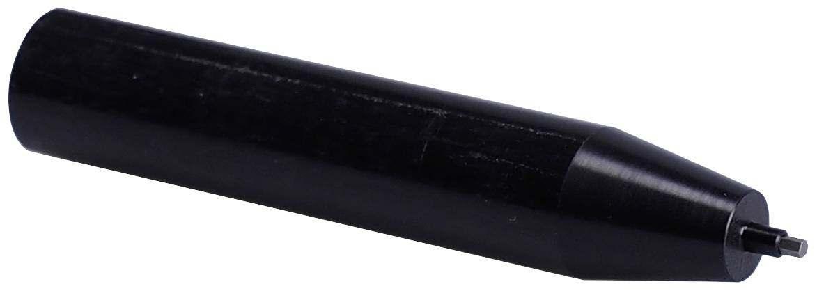 Ein schwarzer, konischer Metallstift, vermutlich ein Werkzeugaufsatz, liegt horizontal.