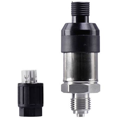Industriedrucksensor mit schwarzem und metallischem Gehäuse, separater Steckverbinder links. Geeignet für genaue Druckmessungen.