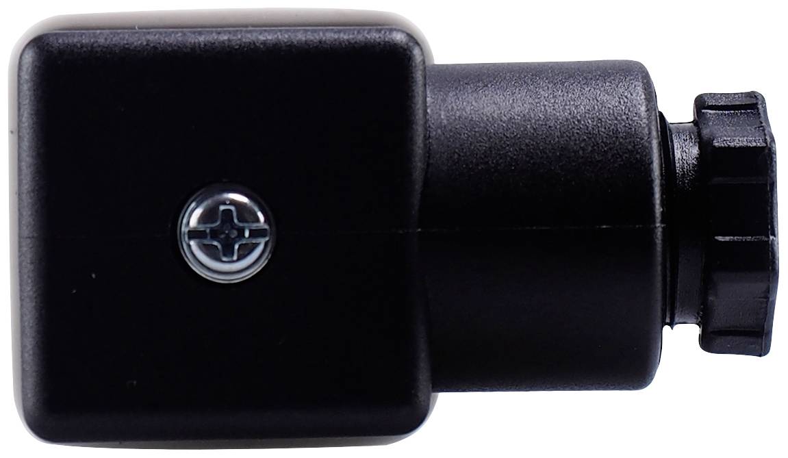 Ein schwarzer elektrischer Adapter mit Schraubverbindung.