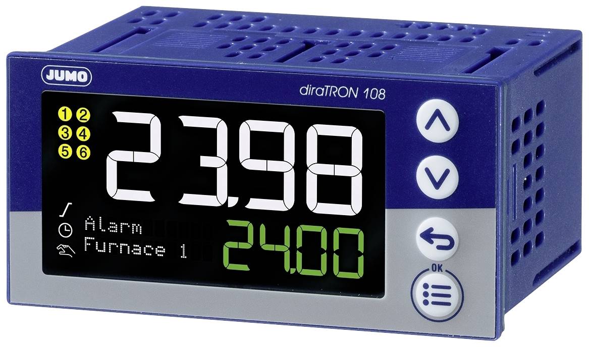 Digitales Temperaturkontrollgerät mit Displayanzeige '23.98'. Knöpfe zur Einstellung, Hintergrundmarkierung '24.00'.