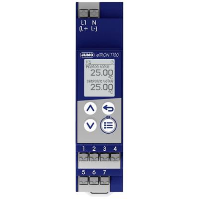 Ein digitales Temperaturregelgerät mit Anzeige 'Analog input 25.00 °C, setpoint value 25.00 °C', mehreren Tasten und Anschlussklemmen.