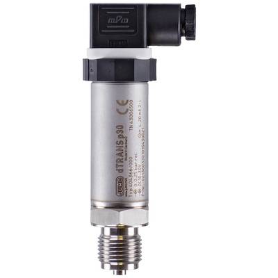Ein zylindrischer Drucksensor mit Metallgehäuse und schwarzem Anschluss oben. Text: 'mPm', 'Jumo', 'dTRANS p30', technische Details.