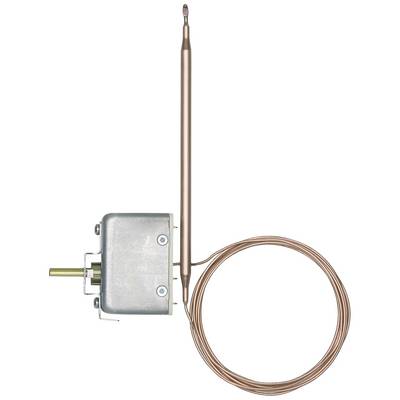 Ein kapillarer Thermostat mit Metallgehäuse, langer Kupferfühlerstange und Kupferkapillare, zur Temperaturregelung in Heizanlagen.