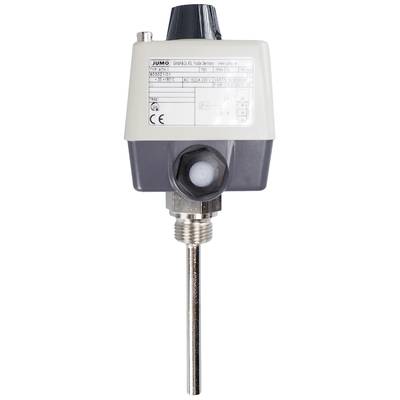 Temperaturfühler mit grauem Gehäuse, Metallstange und Aufkleber mit technischen Spezifikationen. Verwendet für Temperaturmessung.