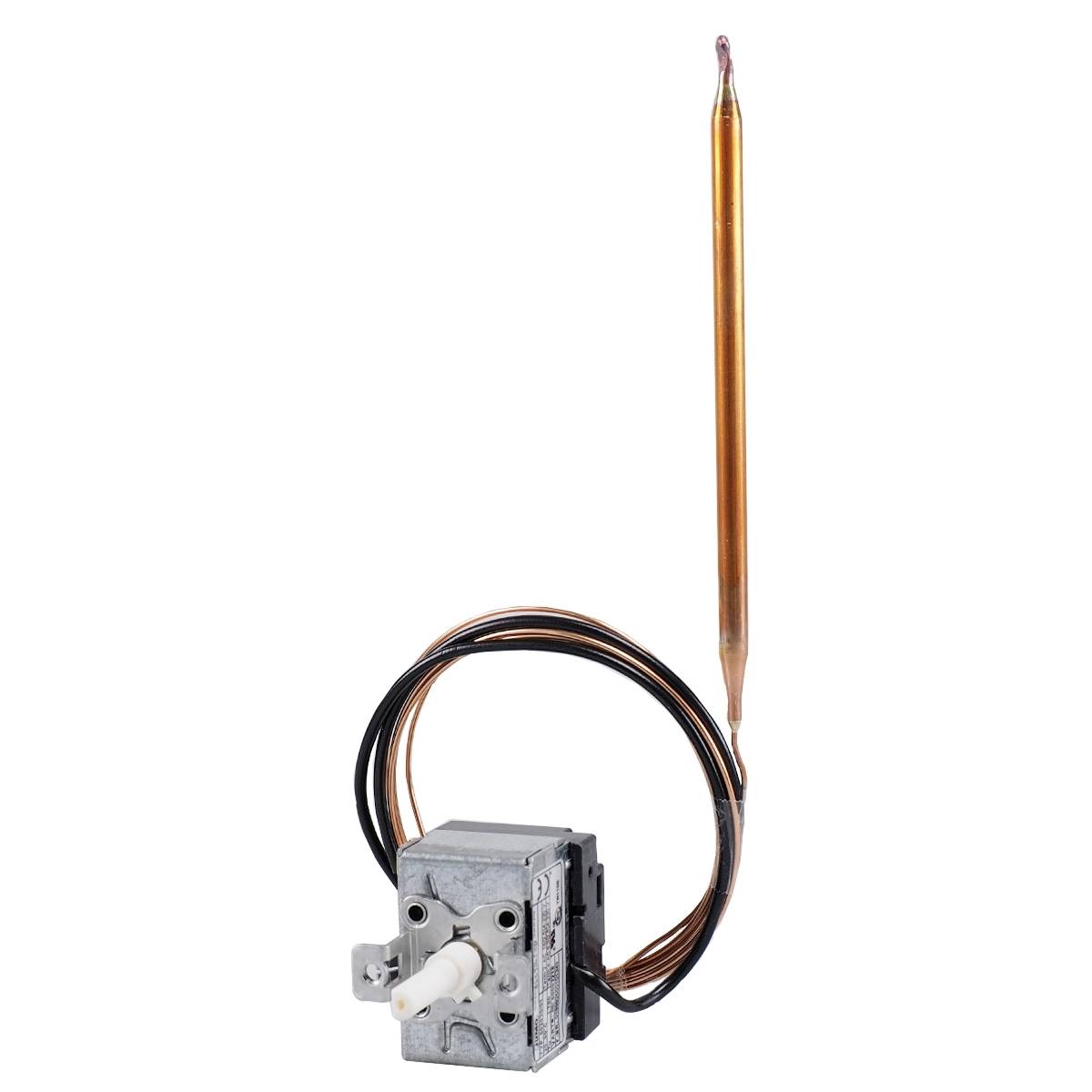 Thermostat mit Kapillarrohr aus Kupfer; verwendet zur Temperaturregelung in Heizsystemen.