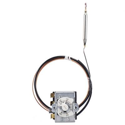 Temperaturregler mit langem Fühler und Drehknopf zur Einstellung, Skala von 0 bis 350 Grad Celsius, mit Kabelverbindung.