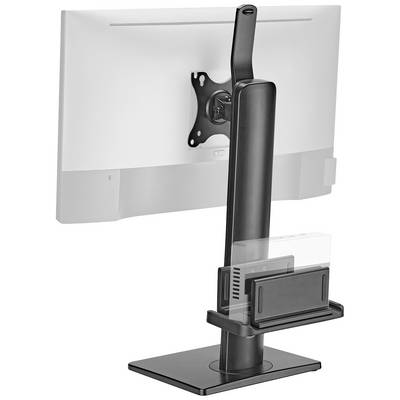 Monitorhalterung mit Kabelmanagementsystem zeigt die Rückseite eines Monitors. Halterung hat einen stabilen Standfuß und höhenverstellbare Stange.