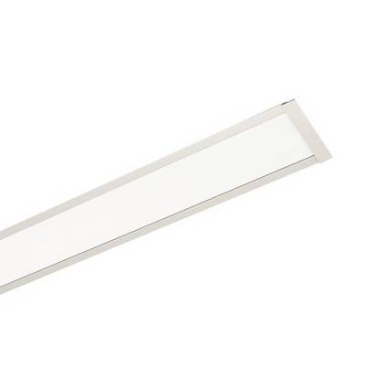 Ein rechteckiges LED-Panelleuchte mit einem schmalen, silbernen Rahmen zeigt eine gleichmäßige, weiße Lichtfläche.