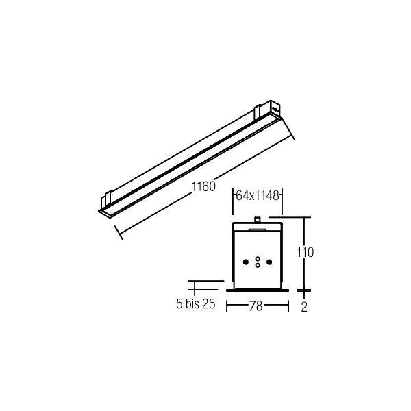 Technische Zeichnung eines rechteckigen Kanals mit Abmessungen: Länge 1160 mm, Breite 78 mm, Höhe 110 mm.