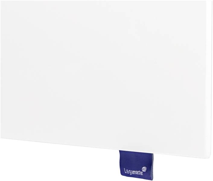 Weiße Magnettafel mit leicht abgerundeten Ecken und einem blauen Lasche unten, auf der 'Legamaster' steht.