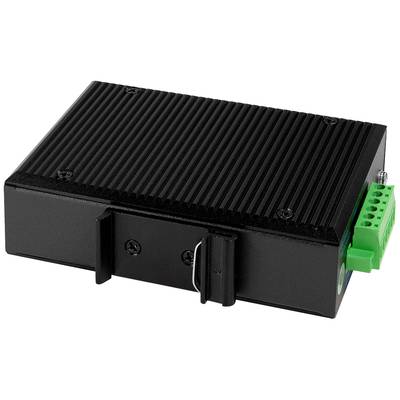 Schwarzes, rechteckiges, geripptes Gerät mit grünen Anschlussklemmen an der Seite. Elektronisches Bauteil.