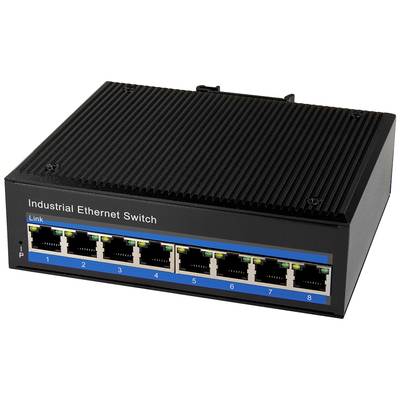 Industrieller Ethernet-Switch mit acht Netzwerkanschlüssen, nummeriert von 1 bis 8, geeignet für hohe Datenübertragungsanforderungen.