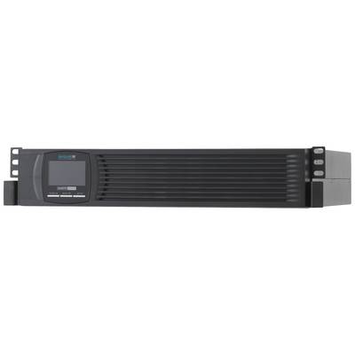 Ein schwarzes Rackmount-Gerät mit Display und Bedienelementen auf der linken Seite, vermutlich ein technisches Equipment.