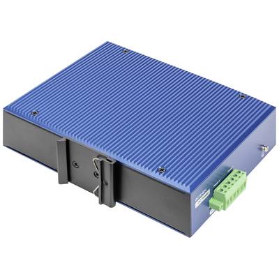 Ein blaues, rechteckiges elektrisches Gerät mit gerippter Oberfläche und einem grünen Anschlussblock an der Seite.