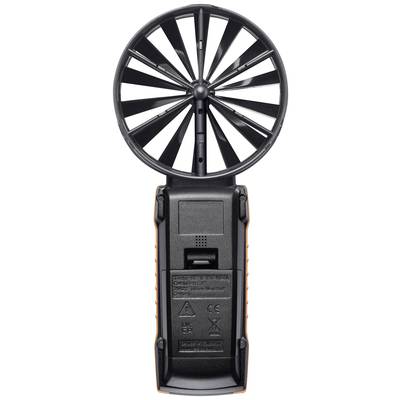 Digitales Anemometer mit großem Propeller oben zur Messung von Windgeschwindigkeit und Temperatur.