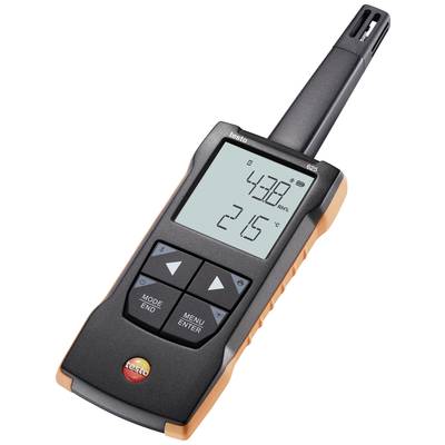 Digitales Messgerät mit Display zeigt '43% rF' und '21,5°C'. Gerät hat Bedientasten und ist für Luftfeuchtigkeits- und Temperaturmessung.