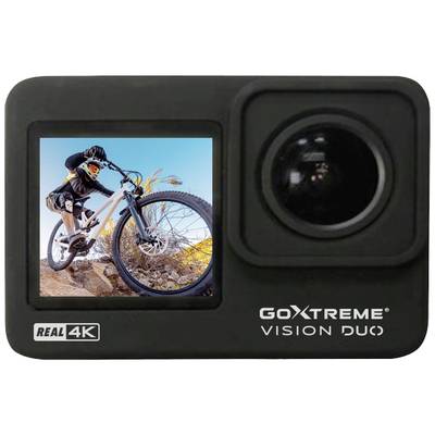 Kompaktkamera mit großem Objektiv und Bildschirm. Auf dem Bildschirm ist ein Mountainbiker in Aktion auf felsigem Untergrund zu sehen.
