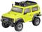 Leuchtend gelbes Modellauto, Offroad-Design mit großen Reifen und Dachgepäckträger.