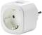 Ein weißer, runder Smart-Stecker mit einem EU-Stecker und einer kleinen blauen LED-Anzeige.