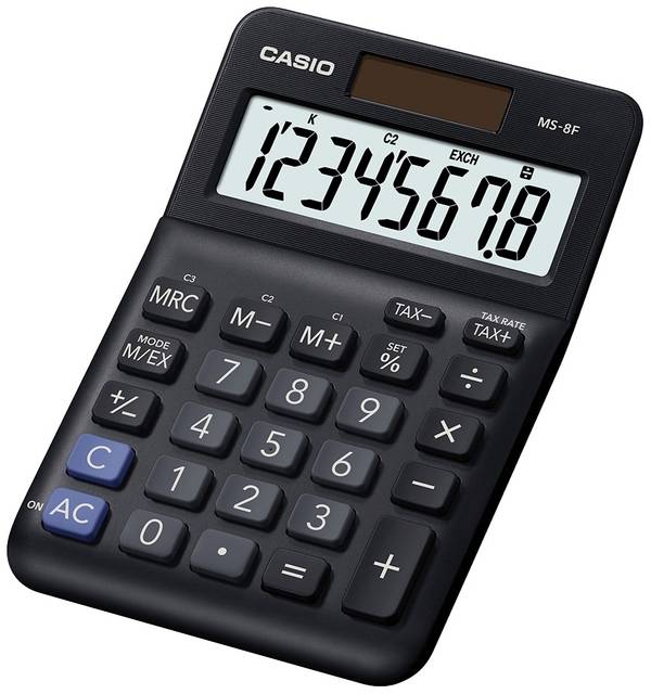 Casio MS-8F Tischrechner Schwarz Display (Stellen): 8 batteriebetrieben, solarbetrieben (L x B x H) 149 x 101 x 148.5 mm