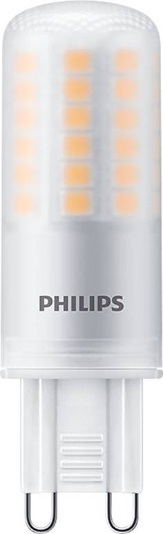 Eine Philips LED-Lampe mit zylindrischer Form und mehreren sichtbaren orangefarbenen Leuchtelementen.