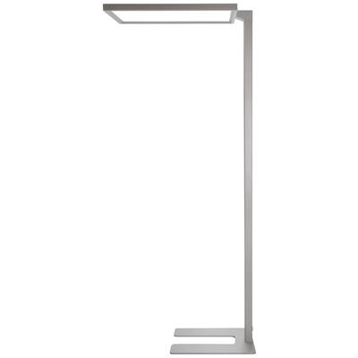 Stehleuchte mit modernem, minimalistischem Design in Silber, rechteckigem Kopf und schmalem Standfuß. Ideal für Büro oder modernes Wohnzimmer.