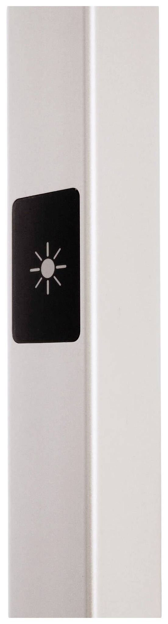 Seitenansicht eines weißen Geräts mit einem schwarzen Schalter, der ein Lichtsymbol zeigt, möglicherweise zur Steuerung einer Lampe.