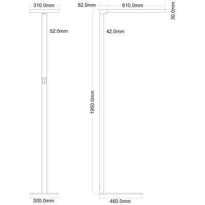 Technische Zeichnung einer Stehlampe mit Maßen: Höhe 1950 mm, Breite 310 mm und 610 mm, Tiefe 300 mm und 460 mm.
