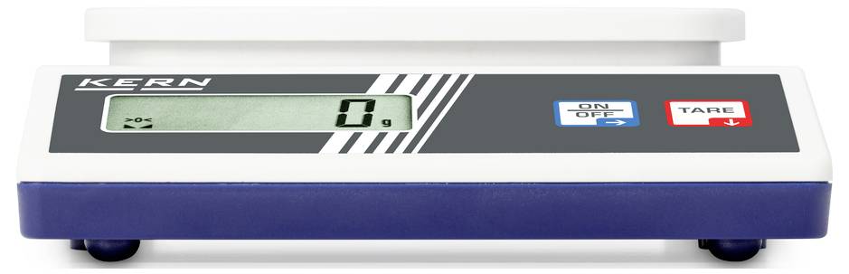 Digitale Waage mit Display, zeigt '0 g' an. Knöpfe für 'ON/OFF' und 'TARE'.