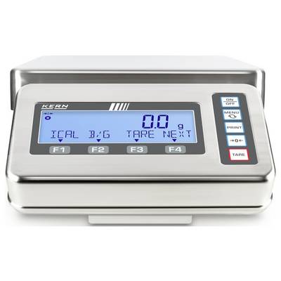 Elektronische Waage mit digitalem Display zeigt '0.0 g' an. Tasten für Nullsetzen, Menü, Drucken und Taragewicht.
