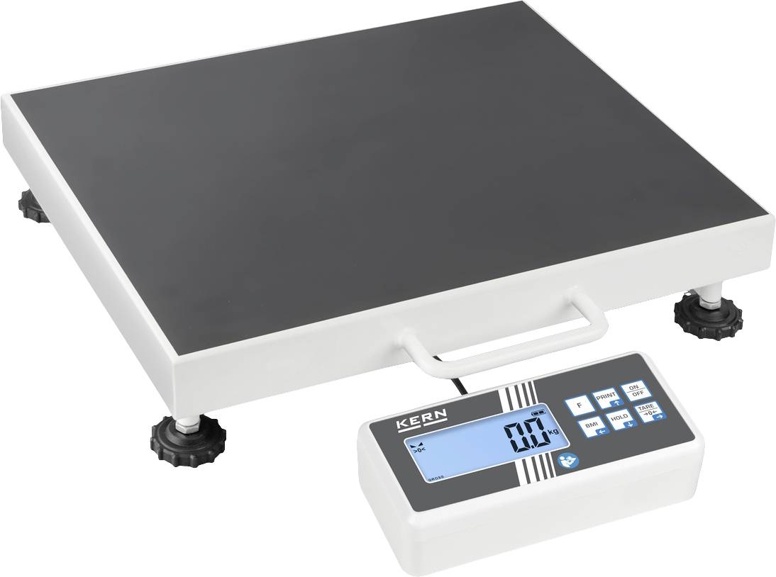Elektronische Plattformwaage mit digitalem Display. Anzeige zeigt '0.0' kg, geeignet für präzises Wiegen großer Gegenstände.