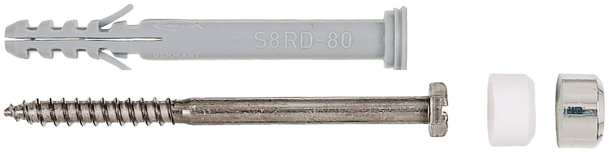 Verpackung mit Dübel, Schrauben und Zubehör, beschrieben als 'Ready2Fix WC' von Fischer. Geeignet für 101 kg, 90 kg und 7 kg Belastung.