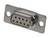Metallischer D-Sub-Stecker mit neun Pins, verwendet für serielle Datenverbindungen in Computern und anderen elektronischen Geräten.