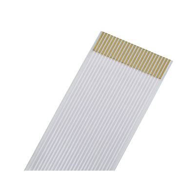 Flachbandkabel mit mehreren parallelen Leitungen und einem goldfarbenen Anschlussstreifen am Ende.