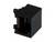 Ein schwarzer RJ45-Keystone-Block-Einsatzadapter, quadratisch, mit sichtbaren Metallkontaktstreifen in der Mitte.