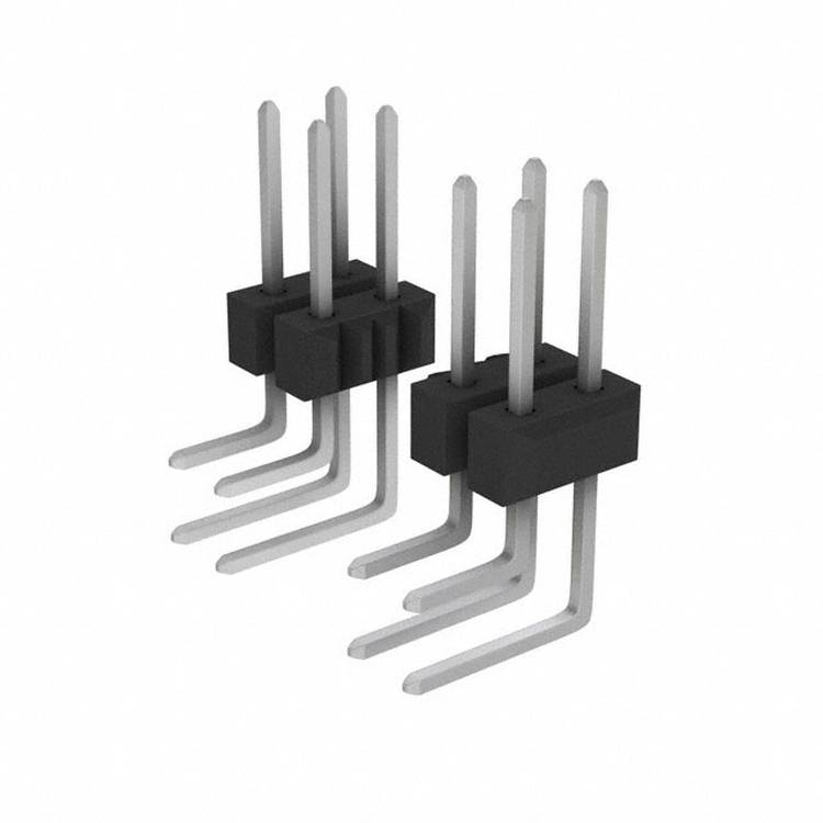'3-Wege-horizontale Stiftleisten-Stecker mit nach unten abgewinkelten Metallbeinen.'