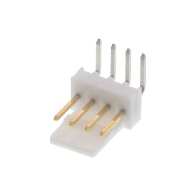 Steckverbinder mit vier Metallstiften auf weißem Gehäuse, verwendet zur elektrischen Verbindung in elektronischen Geräten.