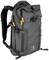 Ein grauer Rucksack mit schwarzen Details und gelben Zippern, Markenlogo 'Vanguard' unten, geeignet für Outdoor-Aktivitäten.