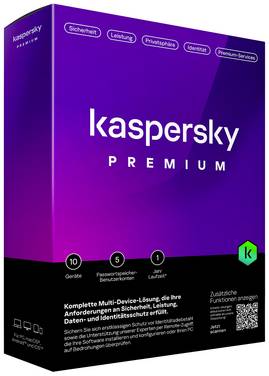 Kaspersky Premium Total Security Jahreslizenz, 10 Lizenzen Windows, Mac, Android, iOS Antivirus