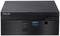 Ein kompakter schwarzer ASUS Mini-PC mit USB-Anschlüssen und Einschaltknopf auf der Vorderseite. Funktionalität betont.