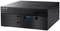 Ein schwarzer, quadratischer Mini-PC von Asus mit USB- und Audiobuchsen auf der Vorderseite, geeignet für kompakte Computerlösungen.