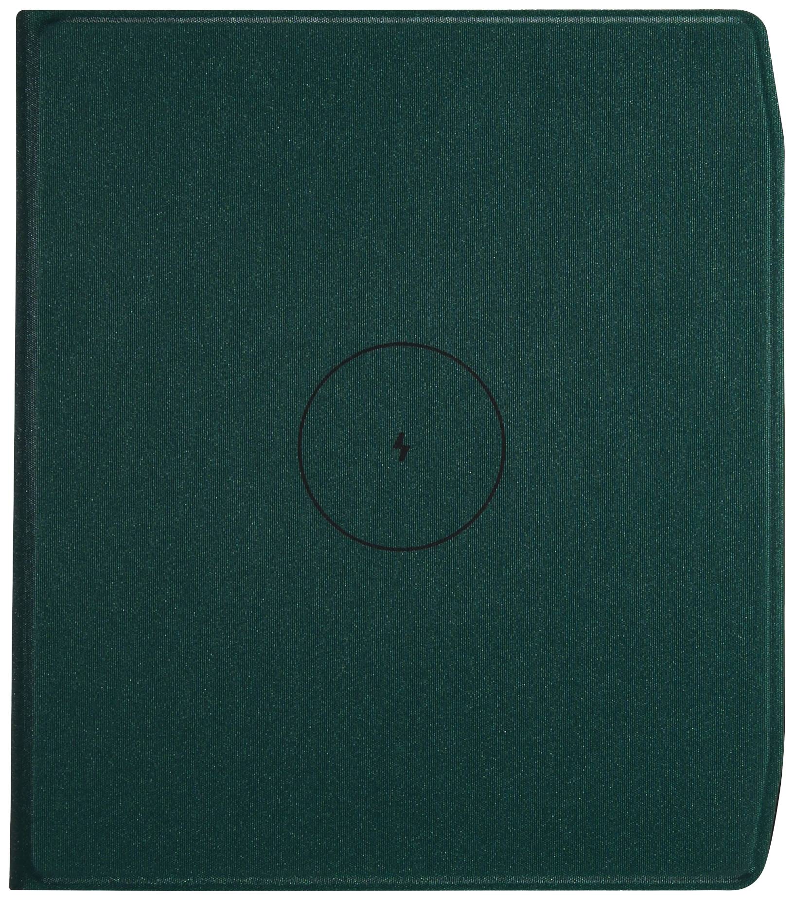 Ein dunkles grünes Buch mit einem Kreis und einem Blitzsymbol in der Mitte des Covers.