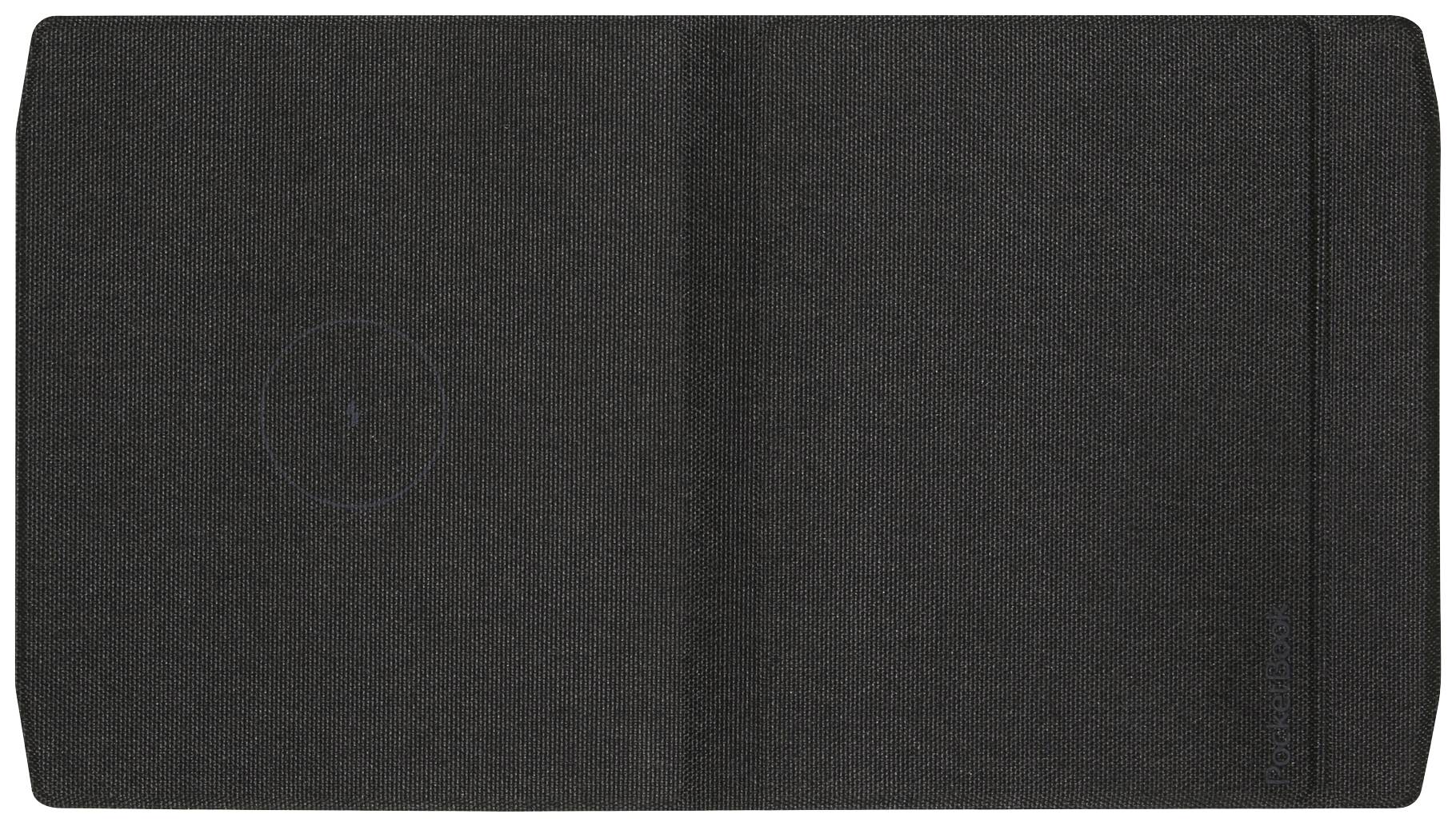 Ein schwarzes, rechteckiges Objekt, wahrscheinlich ein geschlossenes Tagebuch oder Notizbuch mit einer feinen, texturierten Oberfläche.