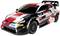 Ein Rallye-Auto mit rotem, schwarzem und weißem Design, gesponsert von Marken wie 'DENSO', 'DMG MORI' und 'Panasonic'.