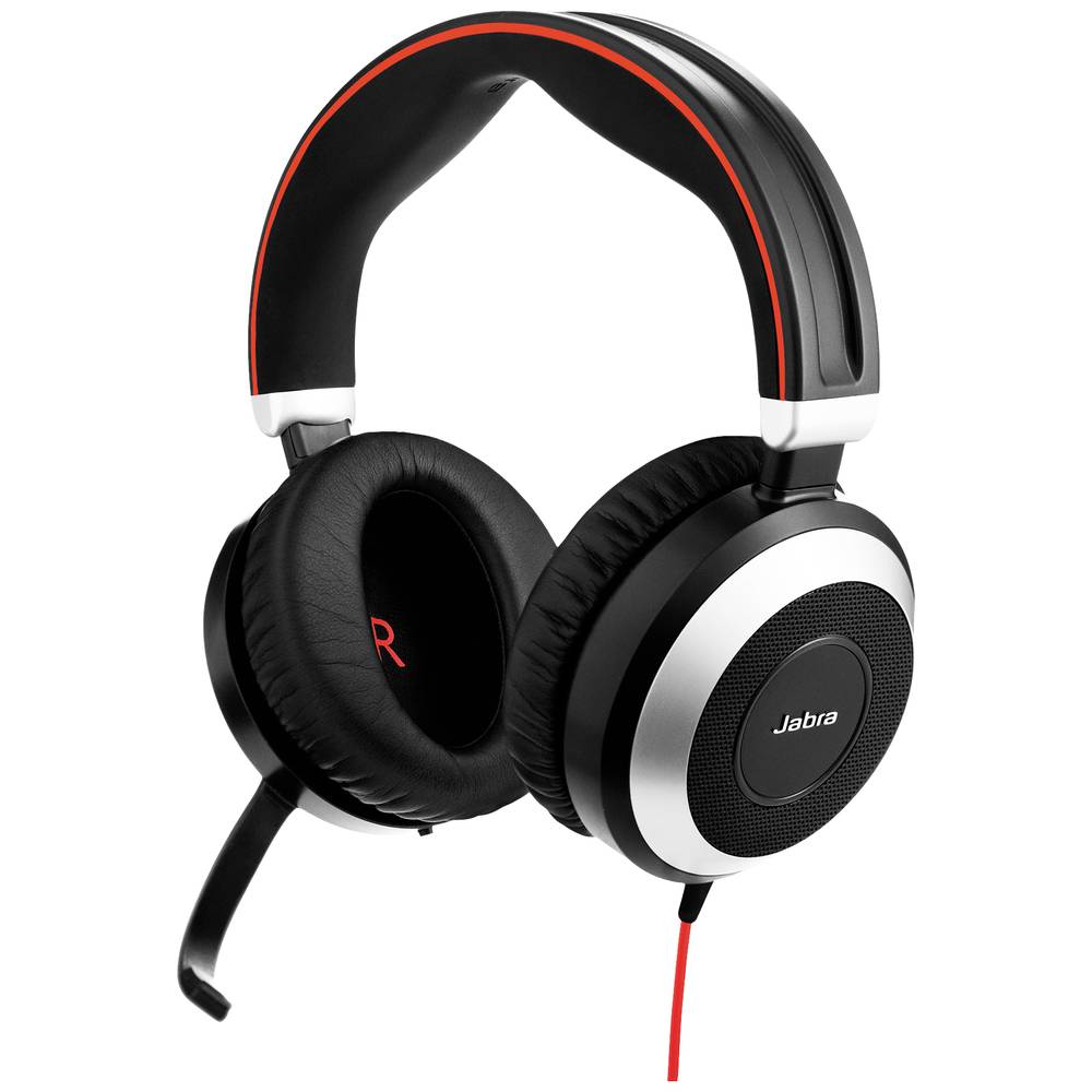 Jabra Evolve 80 Over Ear headset Kabel Computer Stereo Zwart Noise Cancelling, Ruisonderdrukking (mi