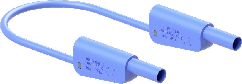 Ein blaues Kabel mit zwei identischen Anschlüssen, möglicherweise ein elektrisches Verbindungskabel oder Adapter.