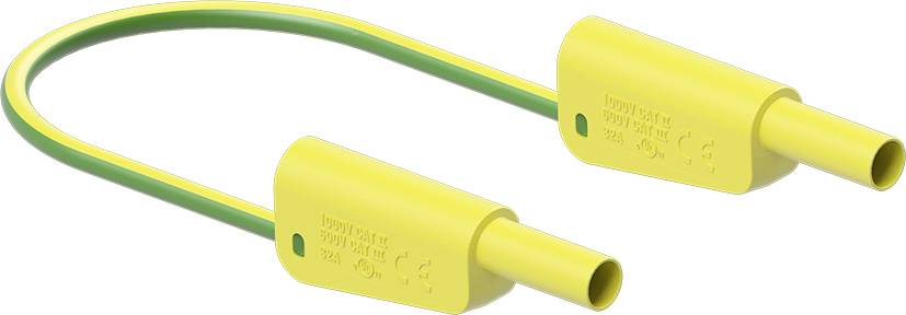 Gelb-grünes Erdungskabel mit zwei Steckverbindern an den Enden, dient der sicheren elektrischen Erdung.