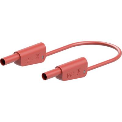Zwei rote isolierte Prüfspitzenkappen mit Kabel, die miteinander verbunden sind, ohne sichtbare Kontakte, auf weißem Hintergrund.
