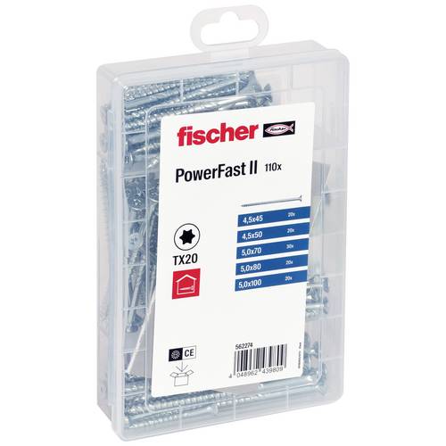 Fischer 562274 Meisterbox PowerFast II SK TG TX Spanplattenschrauben-Sortiment Stahl galvanisch verzinkt 1 Set